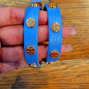 Tory Burch Baby Blue Double Wrap Logo Bracelet